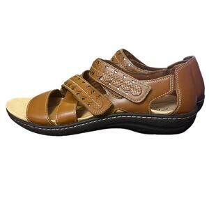 Clarks Laurieann Holly Tan Brown Leather Sandals Open Toe Women Sandal